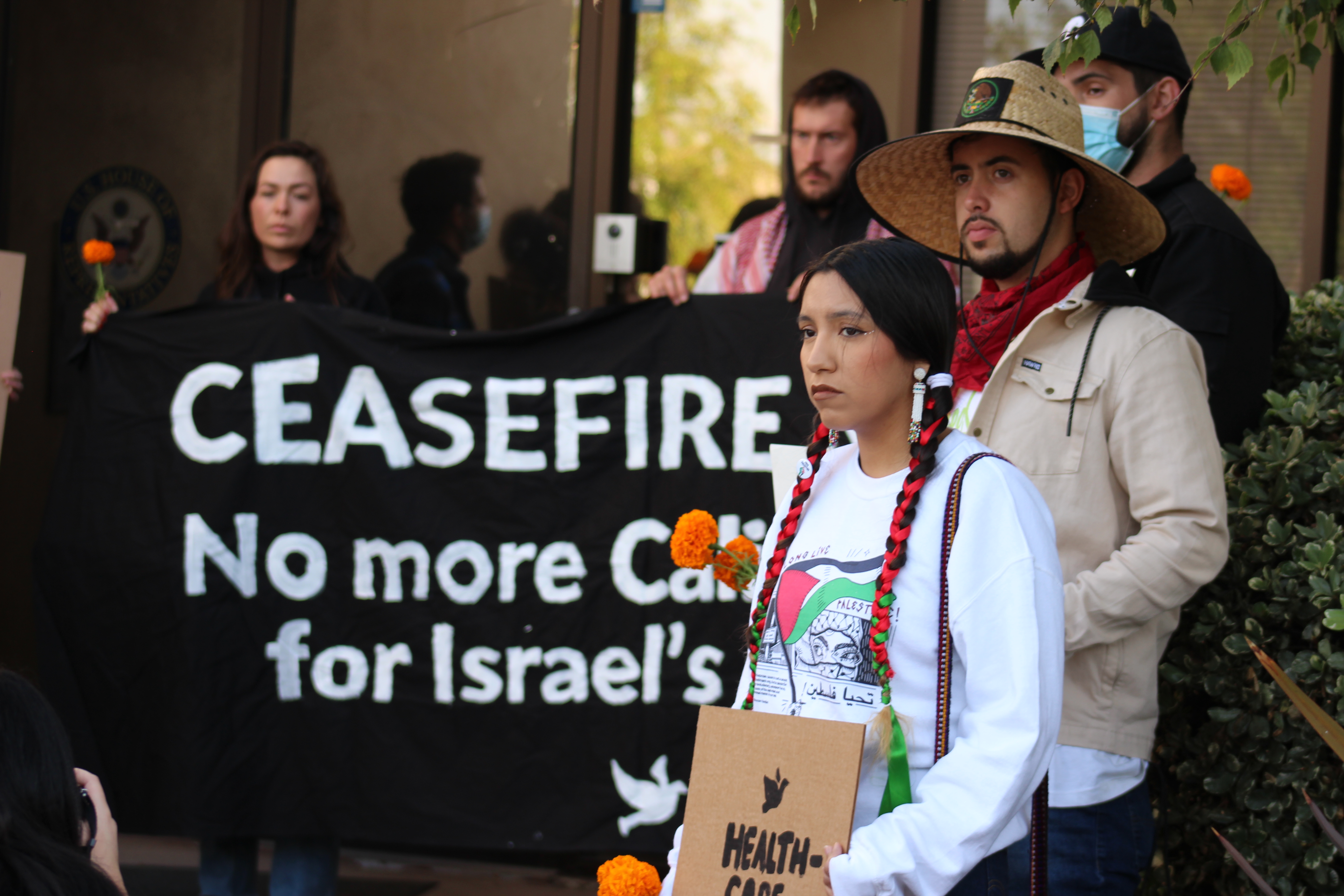 Pro-Palestinian demonstrators at Rep. Eric Swalwell's office